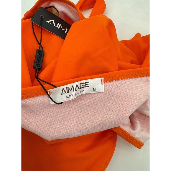 Orange Aimage One-Piece Swimsuit With Ring Detail Cutout Design Medium - Picture 6 of 7
